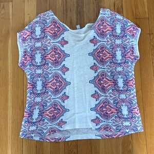J. Crew Short Sleeve Tee in White, Coral & Blue Paisley